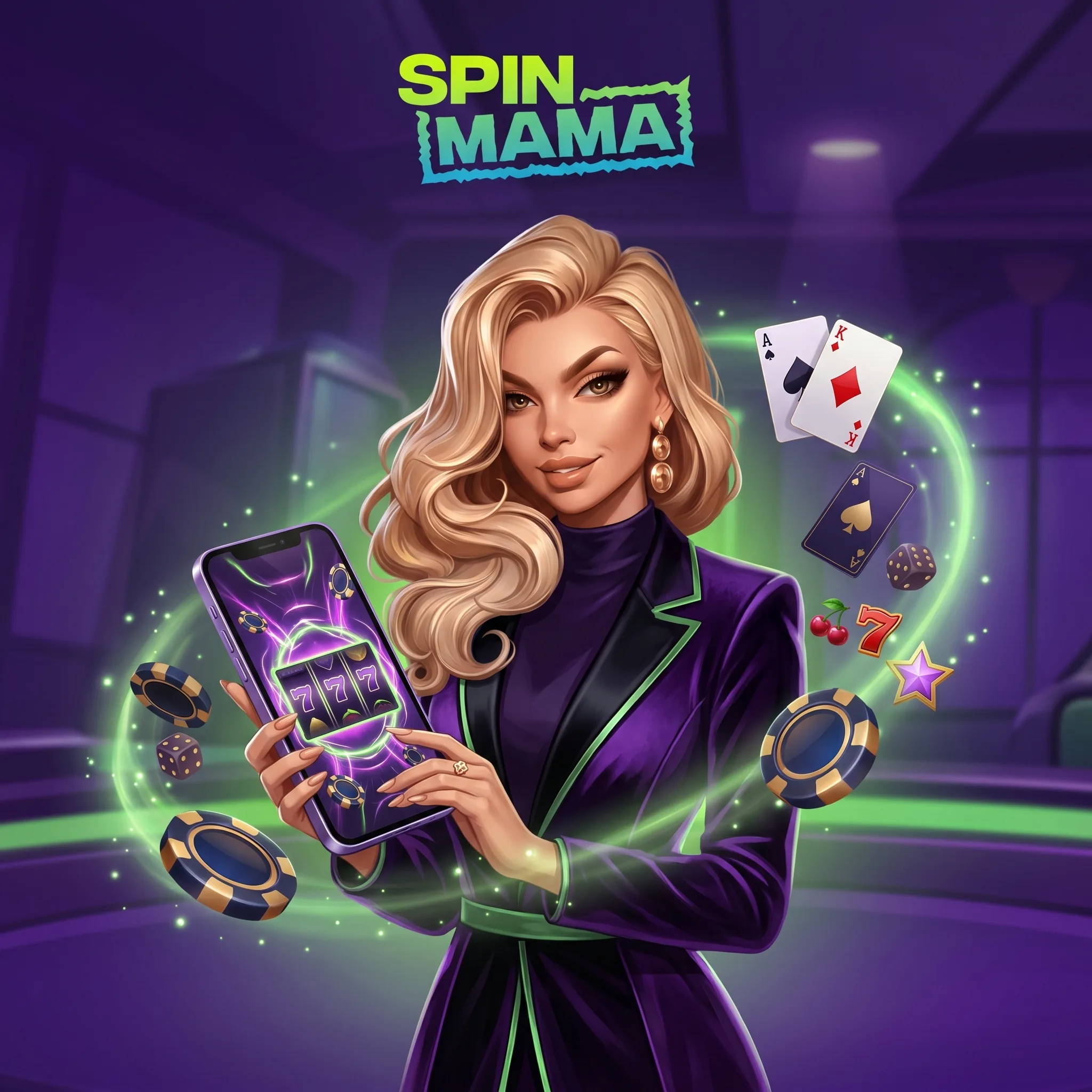 Illustration de l’accès mobile SpinMama sur téléphone.
